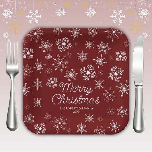 レッドスノーフレークスクリスマスパーティー ペーパープレート