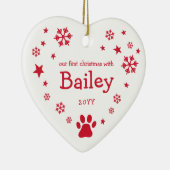 レッドスノーフレークススターズホワイト初めてのクリスマスペット セラミックオーナメント (右)