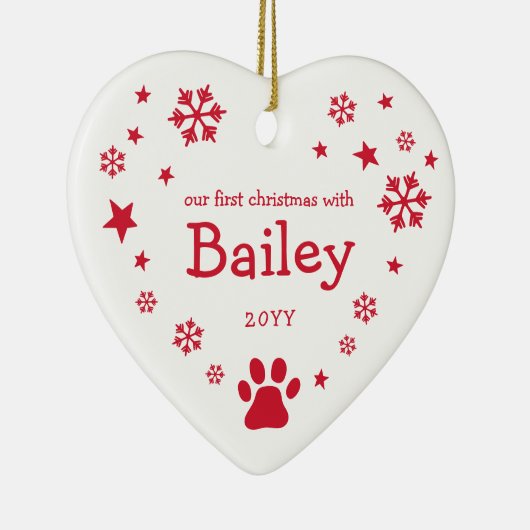 レッドスノーフレークススターズホワイト初めてのクリスマスペット セラミックオーナメント (右)