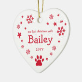 レッドスノーフレークススターズホワイト初めてのクリスマスペット セラミックオーナメント (左)
