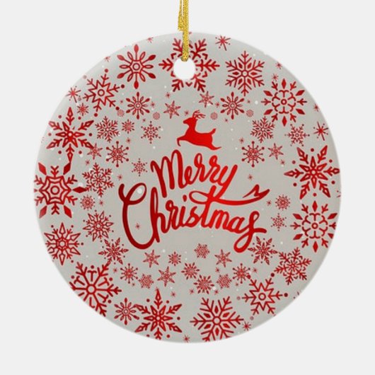 レッドスノーフレークストナディアメリークリスマスオーナメント セラミックオーナメント (裏面)