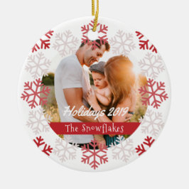 レッドスノーフレークスホリデーズホワイトセラミックオーナメント セラミックオーナメント