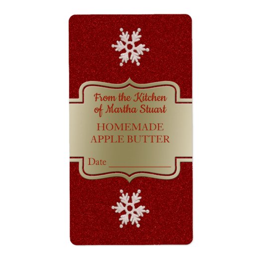 レッドスノーフレークスホームメイドアップルバターキャニングジャー ラベル (正面)