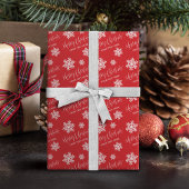 レッドスノーフレークスメリークリスマススクリプトカスタム ラッピングペーパー