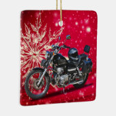 レッドスノーフレークバイクとヘルメットクリスマス セラミックオーナメント (右)
