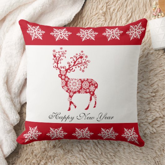 レッドスノーフレークパターンディアー装飾用クッション クッション (ブランケット)