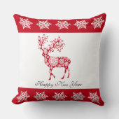 レッドスノーフレークパターンディアー装飾用クッション クッション (正面)