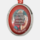 レッドスノーフレークホワイトスターズ写真カスタム文字 メタルオーナメント (左)