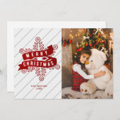 レッドスノーフレークメリークリスマスレタリングフォトホール シーズンカード (正面/裏面)