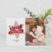 レッドスノーフレークメリークリスマスレタリングフォトホール シーズンカード (スタンド正面)