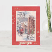 レッドスノーフレークヴィンテージシーンJoyeuxノールクリスマス シーズンカード (正面)