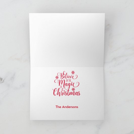 レッドスノーフレーク信じ写真クリスマスカード シーズンカード (内部)