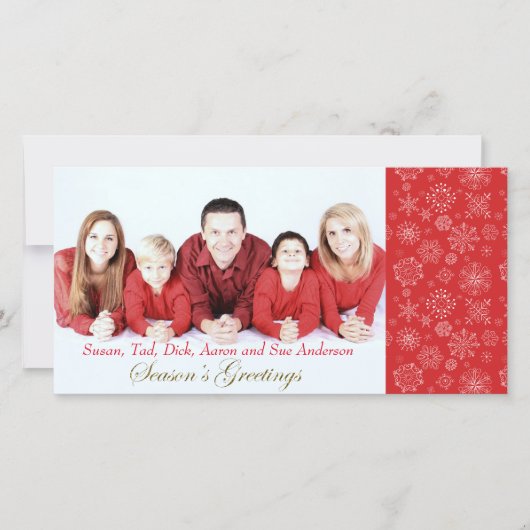 レッドスノーフレーク写真クリスマスカード シーズンカード (正面)