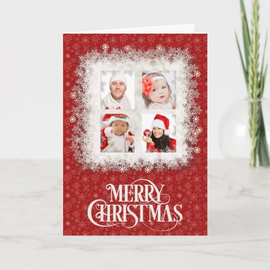 レッドスノーフレーク写真クリスマスカード シーズンカード (正面)