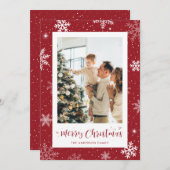 レッドスノーフレーク写真メリークリスマスカード シーズンカード (正面/裏面)