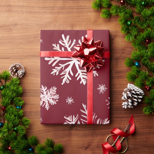 レッドスノーフレーク ラッピングペーパー (クリスマスギフト)