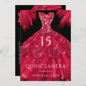 レッドスパークルガウン黒キンセアニェラドレスパーティー 招待状 (正面/裏面)