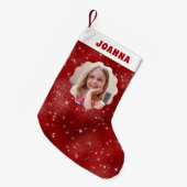 レッドスパークルグリッター スモールクリスマスストッキング (正面 (吊り時))