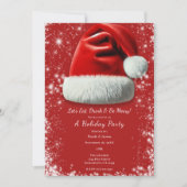 レッドスパークルサンタハットホリデークリスマスパーティー 招待状 (正面)