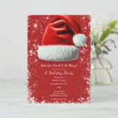 レッドスパークルサンタハットホリデークリスマスパーティー 招待状 (スタンド正面)