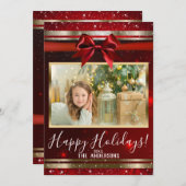 レッドスパークルシックボウグラムホリデーフォトカード シーズンカード (正面/裏面)