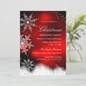 レッドスパークルスノーフレーククリスマスホリデーパーティー 招待状 (スタンド正面)