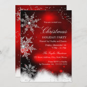 レッドスパークルスノーフレーククリスマスホリデーパーティー 招待状 (正面/裏面)