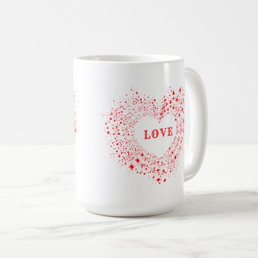 レッドスパークルスバレンタインハート文字ラブ コーヒーマグカップ (正面右)