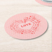レッドスパークルスバレンタインハート文字ラブ ラウンドペーパーコースター (アングル)