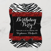 レッドスパークルゼブラガールズ誕生日 招待状 (正面/裏面)