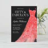 レッドスパークルドレスブラック50thバースデーパーティー 招待状 (スタンド正面)