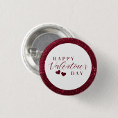 レッドスパークルハッピーバレンタインデーハート 缶バッジ (正面&裏面)