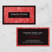 レッドスフェイクエードレザーフローラデザイン 名刺 (正面/裏面)