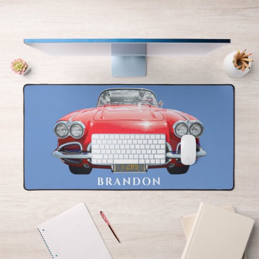 レッドスポーツの車、パーソナライズ名 デスクマット (オフィス1)