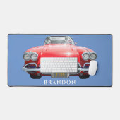 レッドスポーツの車、パーソナライズ名 デスクマット (キーボード&マウス)