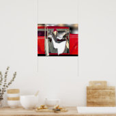 レッドスポーツカーに乗った女性 ポスター (キッチン)