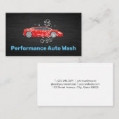 レッドスポーツカーのオートウォッシュとディテリング 名刺 (正面/裏面)