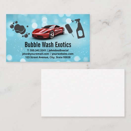レッドスポーツカーエキゾチック | 洗車ツール 名刺 (正面/裏面)