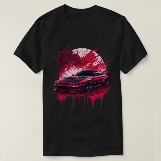 レッドスポーツカーオン血ムーンスカイラインスープラエボ Tシャツ (デザイン正面)