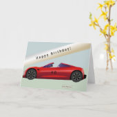 レッドスポーツカーコンバーチブルスケッチ+車上年齢# カード (黄色い花)