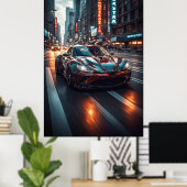 レッドスポーツカーネオンシティレース 🌃 ポスター (ホームオフィス)