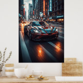 レッドスポーツカーネオンシティレース 🌃 ポスター (キッチン)