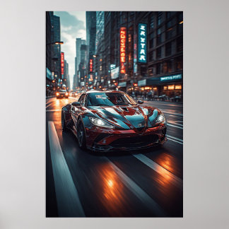 レッドスポーツカーネオンシティレース 🌃 ポスター