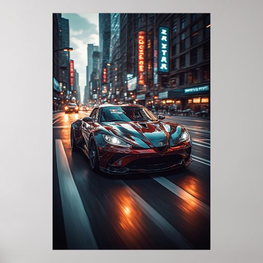 レッドスポーツカーネオンシティレース 🌃 ポスター (正面)