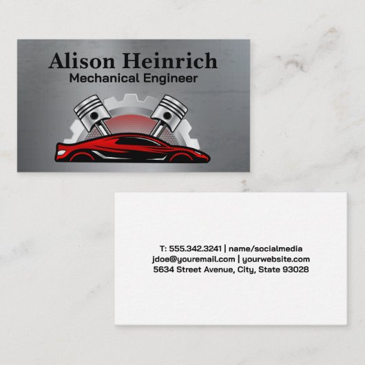 レッドスポーツカー | ピストンギア 名刺 (正面/裏面)