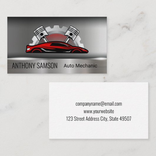 レッドスポーツカー | ピストンギア | 整備士 名刺 (正面/裏面)