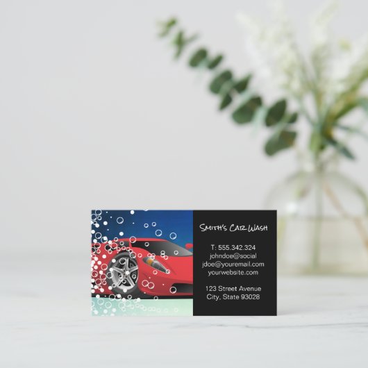 レッドスポーツカー | 泡を自動洗浄 名刺 (スタンド正面)