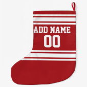 レッドスポーツジャージーお名前とナンバー ラージクリスマスストッキング (裏面)