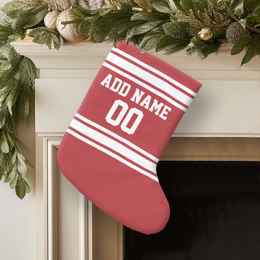 レッドスポーツジャージーお名前とナンバー ラージクリスマスストッキング