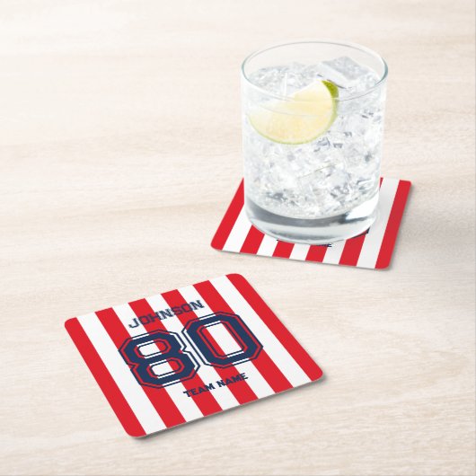 レッドスポーツチーム名前をカスタムするナンバーチームゲームデイ スクエアペーパーコースター (インサイチュ)